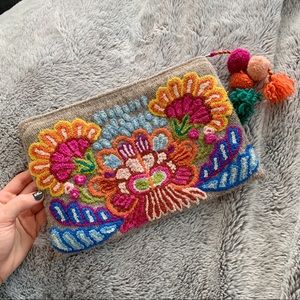 Colorful Tropical Floral Wool Clutch